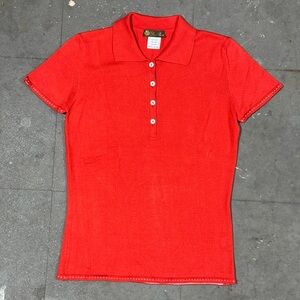 Loro Piana Polo Shirt Womens 42 Red Button Up Short Sleeve Ivy Preppy Old Money